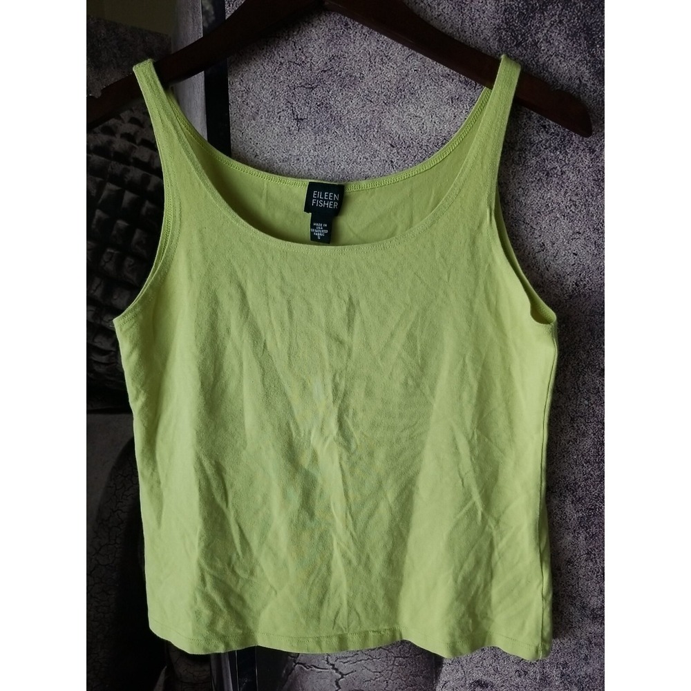 EILEEN FISHER Women's Sleeveless Lime Yellow Scoop Neck Cotton Blend Tank Size S